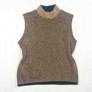 The Jessica Metallic Knit Top - Size Large, Gold, Sleeveless Turtleneck